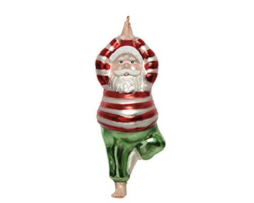Christbaumschmuck Glas 15,7cm Weihnachtsmann beim Yoga Weihnachtskugeln mundgeblasen rot