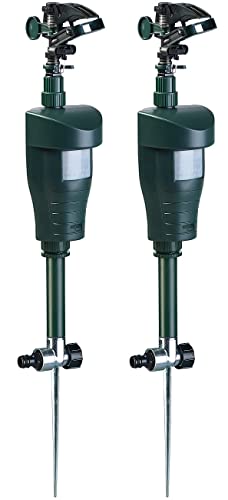 Royal Gardineer Tierschreck Wasser: 2er-Set Wasserstrahl-Tierschreck, PIR-Sensor, Batteriebetrieb, 120 m² (Bewässerung mit Bewegungsmelder)