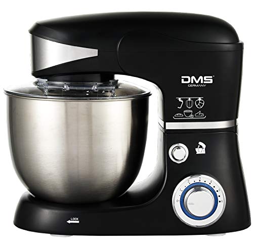 DMS Küchenmaschine Rührmaschine 5 Liter Knetmaschine Edelstahlschüssel Spritzschutz Teigkneter 6-stufige Geschwindigkeit 1500 Watt KM-1500 (Schwarz)