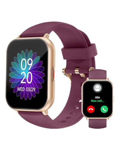 RUIMEN Smartwatch mit Telefonfunktion,Smartwatch für Damen Herren HD-Touch Screen Fitnessuhr mit SpO2-Überwachung Pulsuhr Schlafmonitor Schrittzähler Uhr Multi Trainingsmodi für Android iOS, Lila