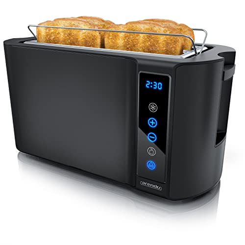 Arendo - Edelstahl Toaster Langschlitz 4 Scheiben - Touchpanel – Doppelwandgehäuse – 1500 W – Integrierter Brötchenaufsatz – 7 Bräunungsgrade – Brotzentrierung – Restzeitanzeige – Memoryfunktion