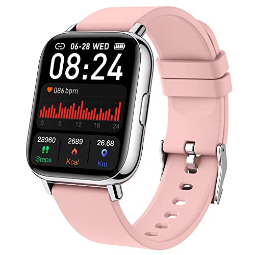 Smartwatch Damen Herren, 2022 Fitnessuhr 1.69' Smart Watch Fitness Tracker Uhr mit Pulsmesser/SpO2/Schlafmonitor/Schrittzähler/Stoppuhr/Kalorien, IP68 Sportuhr Armbanduhr 24 Sportmodi für Android iOS
