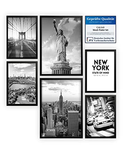 Calias® Mood-Poster Set New York Schwarz Weiß | 2X DIN A3 und 4X DIN A4 | 6er Bilder Set ohne Rahmen