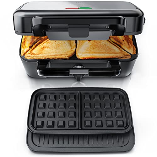 Arendo - Sandwichmaker Waffeleisen Kontaktgrill mit abnehmbaren Platten - mit Antihaftbeschichtung - spülmaschinentauglich - BPA frei - Temperaturkontrolle – Sandwich Maker - Sandwichtoaster