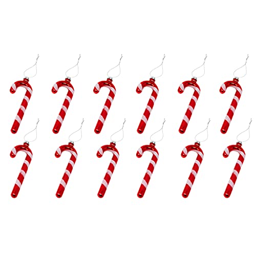ToCi Zuckerstangen-Anhänger 12er-Set | Weihnachtsbaumschmuck Weihnachtskugeln-Rot 12 cm | Weihnachtsbaum-Deko Christbaumkugeln-Glas | Weihnachtsdeko-amerikanisch