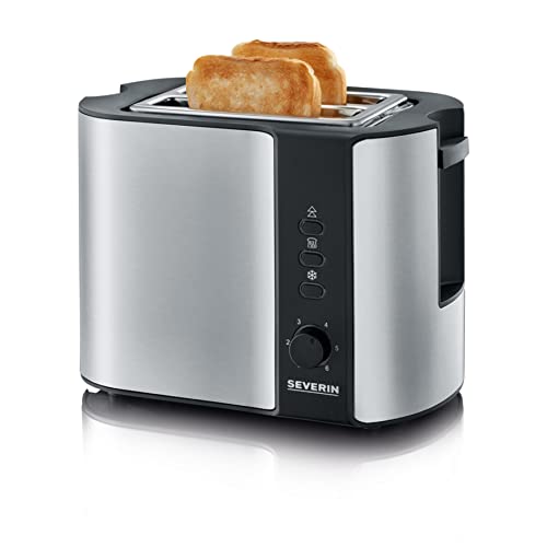 SEVERIN Automatik-Toaster, Toaster mit Brötchenaufsatz, hochwertiger Edelstahl Toaster zum Toasten, Auftauen und Erwärmen, 800 W, Edelstahl-gebürstet/schwarz, AT 2589, 19.5