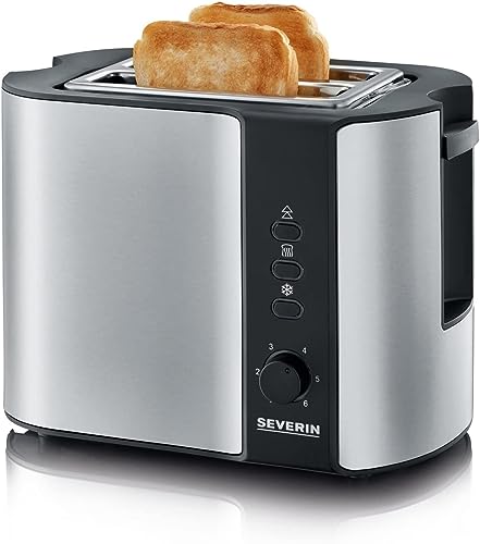 SEVERIN Automatik-Toaster, Toaster mit Brötchenaufsatz, hochwertiger Edelstahl Toaster zum Toasten, Auftauen und Erwärmen, 800 W, Edelstahl-gebürstet/schwarz, AT 2589
