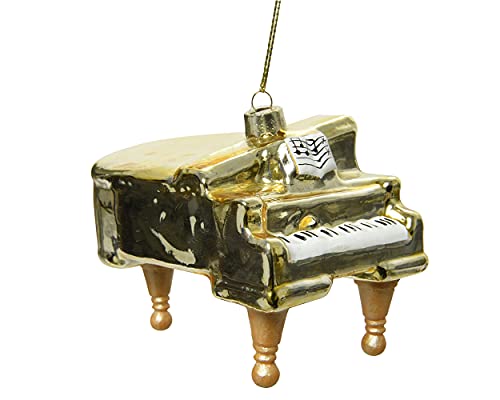 Decoris Christbaumschmuck Glas 10cm Klavier Musikinstrumente Weihnachtskugeln mundgeblasen hellgold Gold