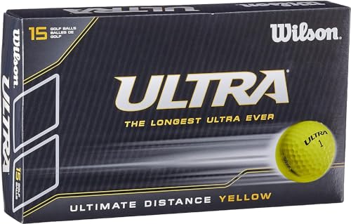 Wilson Ultra, weiche 2-piece Golfbälle für Weite Distanzen,15er Pack, Weiche Ionomerhülle, Gelb