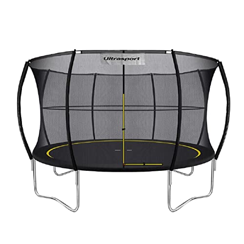 Ultrasport Garten Trampolin mit 366 cm Durchmesser, mit Elastik-Seilsystem statt Sprungfedern, kein Quietschen, belastbar bis 150 kg, Trampolin Komplettset, Farbe: schwarz