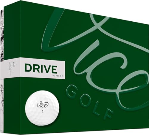 VICE Golf Drive White 2020 | 12 Golf Bälle | Eigenschaften: Extrem widerstandsfähig, mehr Länge, überragende Kontrolle, hohe Ballgeschwindigkeit | Profil: Entwickelt für Anfänger