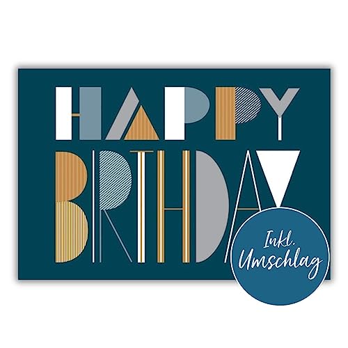 bsb - Glückwunsch Karte zum Geburtstag 11,5 x 17,0 cm - hochwertige Geburtstagskarte mit Umschlag - schöne Geburtstagskarten für Frauen & Männer - Happy Birthday Karte mit schicker Schrift