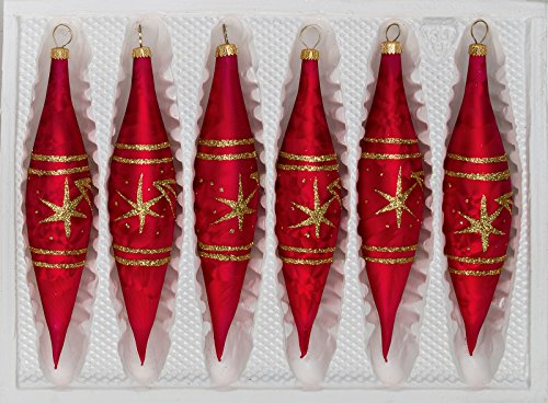 6 tlg. Glas-Zapfen Set in'Ice Rot Gold' Komet - Christbaumkugeln - Weihnachtsschmuck-Christbaumschmuck