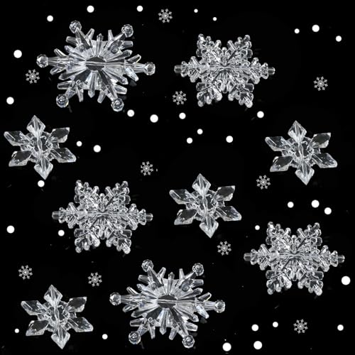 HERZWILD Christbaumschmuck Schneeflocken Anhänger 35 Stück - Klare Acryl Kristall Schneeflocken deko weihnachtenbaum Anhänger (transparent)