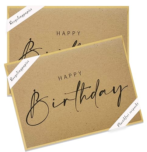 2 x Natur Geburtstagskarte aus recyceltem Karton mit Umschlägen - Karte zum Geburtstag (Happy Birthday)