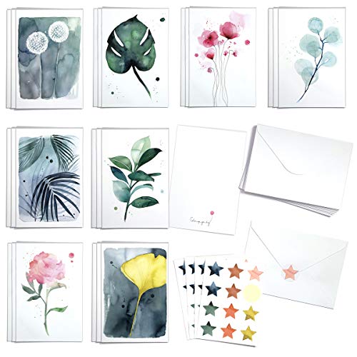 Süße Botanische Grußkarten, Box mit 24 Karten mit Umschlägen und...