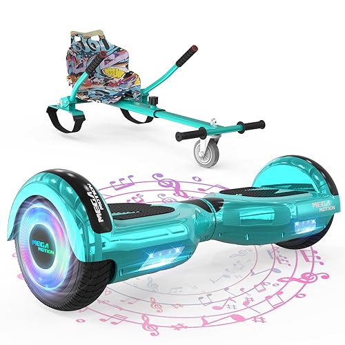 MEGA MOTION Hoverboard mit Sitz für Kinder, 6.5 Zoll Hoverboards mit Bluetooth Lautsprecher, mit LED-Leuchten, Geschenk für Kinder und Jugendliche