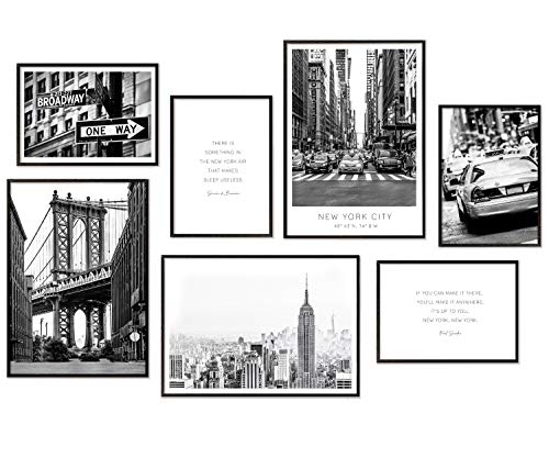 Hyggelig Home Premium Poster Set - 7 passende Bilder im stilvollen Set - Collage Bild Wand Deko - 3 x DIN A3 + 4 x DIN A4 - Set New York - Ohne Rahmen