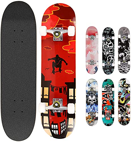 Hikole, Skateboard, komplett aus Holz, 79 x 20 cm, aus kanadischem Ahorn, 85A, Rollen für Anfänger, Kinder und Erwachsene, Colore_2