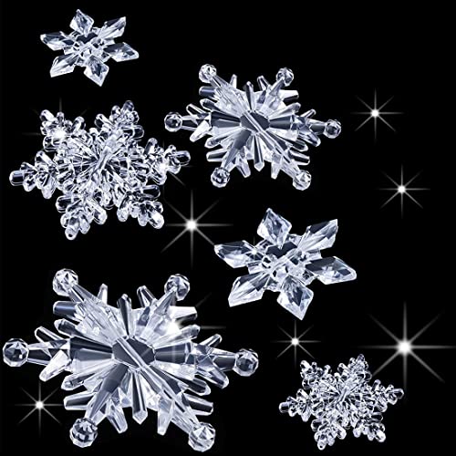 35 Stück Klare Acryl Kristall Schneeflocken Ornamente Weihnachtsbaum Anhänger DIY Weihnachten Dekoration (Klar)