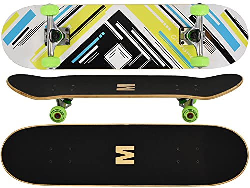 MAXOfit Skateboard Ahorn 31 Zoll mit verschiedenen Designs und hochwertigen Aluminium Achsen, ABEC 11 Kugellager (Charisma Green)