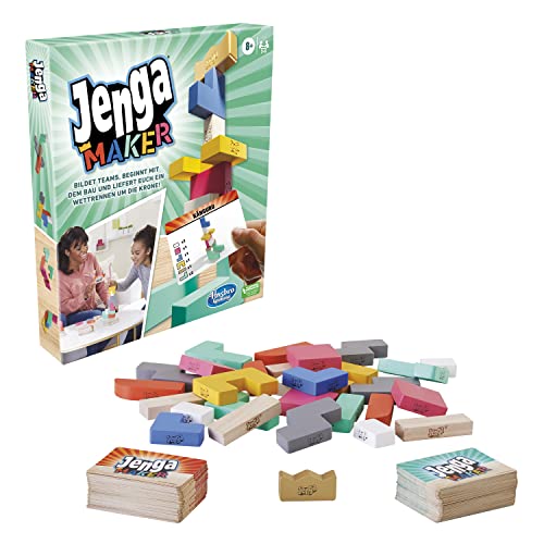 Jenga Maker, echte Hartholz-Klötze, Stapelspiel, Spiel für Kinder ab 8 Jahren, Spiel für 2–6 Spieler