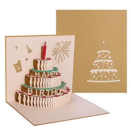 3D Pop Up Grußkarten Geburtstag, Geburtstagskarte mit Schönen Papier-Cut und Umschlag, Geschenk für Ihre Familie, Freunde und Liebhaber Special (Gold)