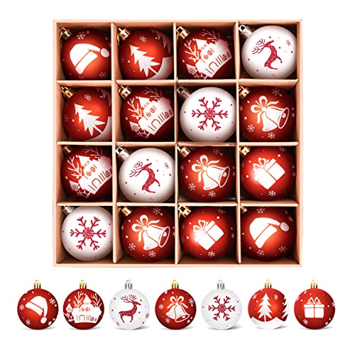 WEARXI Weihnachtskugeln - 16pc 6cm Christbaumkugeln Kunststoff Rot Weiß, Weihnachtskugeln Kunststoff Weihnachtsdeko mit Aufhänger, Weihnachtsbaumkugeln für Klassische Weihnachtsbaumschmuck Rot Weiß