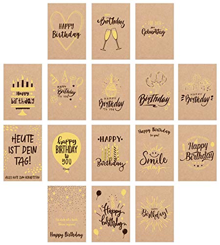 Edition Seidel Set 16 exklusive Premium Geburtstagskarten mit Briefumschlag gedruckt auf Kraftpapier. Glückwunschkarte Grusskarte Geburtstag Geburtstagskarte Mann Frau Billet