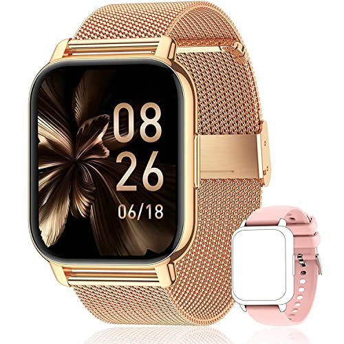 Popglory Smartwatch für Damen Herren, 1.85 Zoll Touch-Farbdisplay mit Bluetooth Anrufe,Fitnessuhr mit SpO2 Blutdruckmessung Herzfrequenz Schrittzähler Schlafmonitor
