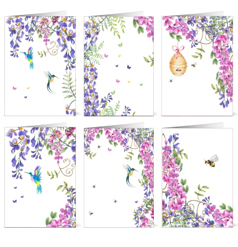 36 Bienen, Kolibris und Schmetterlinge Blanko-Grußkarten aus recyceltem Papier
