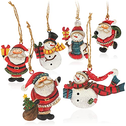COM-FOUR® 6X Metallanhänger für den Weihnachtsbaum - Christbaumschmuck aus Metall - Weihnachtsdeko mit Schneemann und Weihnachtsmann (6 Stück - Santa + Schneemann - klein)