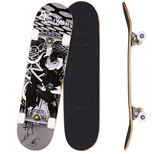 Bunao Skateboard Komplettboard 31 x 8 Zoll mit ABEC-7 Kugellager 9-lagigem Ahornholz für Kinder Jungendliche und Erwachsene, Belastung 100kg
