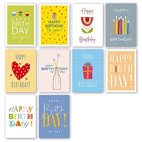 Meridian Design Geburtstagskarten, Happy Birthday Klappkarten im 10er Set mit Briefumschlag, Grusskarte zum Geburtstag, 10 Glückwunschkarten in Premium Qualität, kreative Geschenkkarten