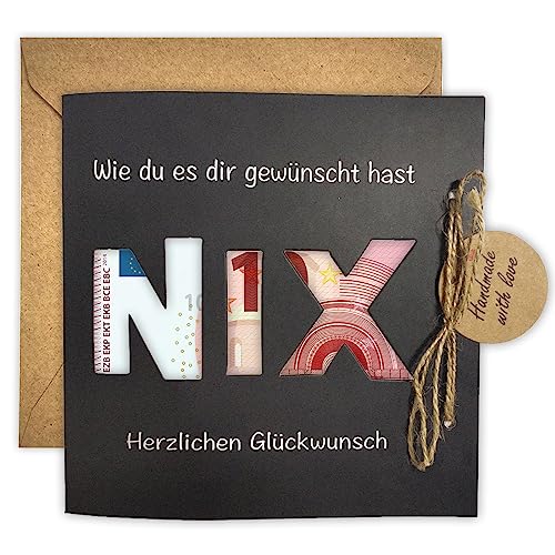 Geldgeschenk Verpackung mit Umschlägen als Grußkarte NIX - Nichts gewünscht für Geburtstag Reisen Urlaub Hochzeit - Individuelles Lustige Geschenke für Männer und Frauen