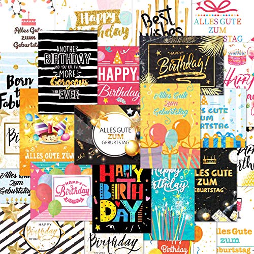 DEEPLAY 24 Holographic Glückwunschkarten im Sortiment, 24 Designs Geburtstagskarten Packung mit 24 Umschlägen und 24 Aufklebern, für alle Altersgruppen geeignet