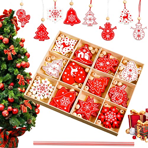 36 Stück Holz Weihnachten Anhänger,RIKSOIN Weihnachtsbaum Deko,Holz Weihnachtsbaumschmuck, Weihnachten Holz Ornamente,Christbaumschmuck mit Verpackungskiste aus Holz für Weihnachtsdeko